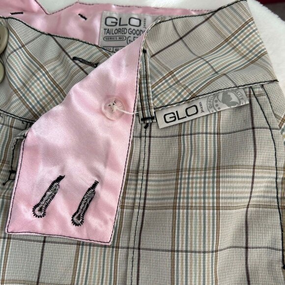 GLO Tailored Goods Beige Bermuda Shorts with a Floral Print & Pink Satin Accents - Picture 4 of 7